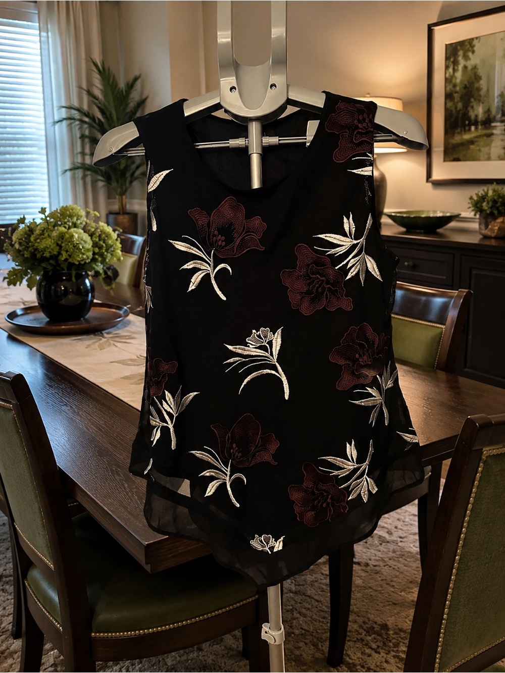 Alfani Black Floral Embroidered Sleeveless Camisole